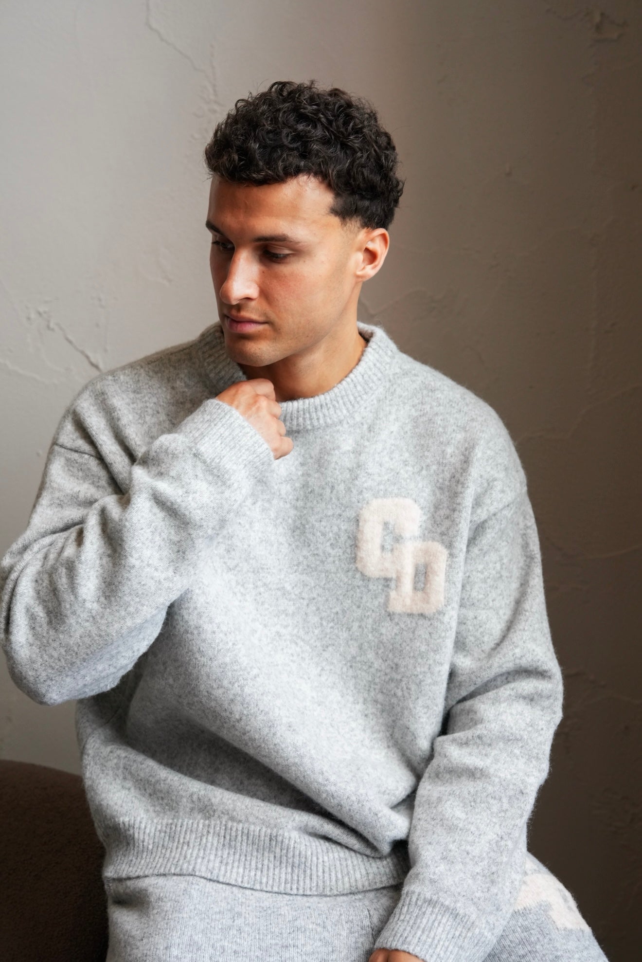 Model view of Cardair CD Logo Knit Grey Sweatshirt